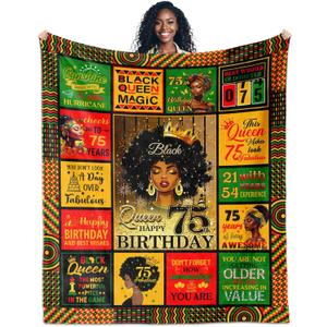 African American 75th Birthday Gifts for Women, 75 Year Old Birthday Gifts for Black Lady Women Positive Encouragement Inspirational Bday Blanket 60"X50", Afro 75th Blanket