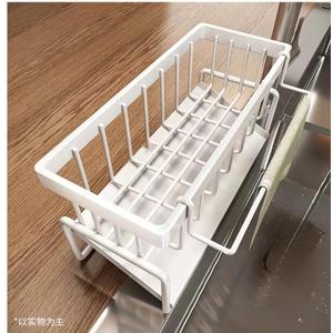 Stainless Steel Kitchen Sink Caddy, Sponge Holder Self Drain Soap Dish with Detachable Dishcloth Rack for Kitchen Countertop Organizer, White