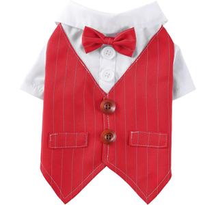 Formal Pet Attire for Small Dog Cats, Christmas Shirt Costume with Bow Tie, Puppy Tuxedo for Parties and Events (Medium, Red)
