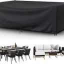 Patio Furniture Covers Outdoor Table Cover Waterproof Rectangular 420D Garden Dining Table Cover Wind Dust Proof Anti-UV Patio Sectional Couch Cover Table and Chair Set Covers 84"Lx44"Wx28"H Black
