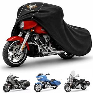 600D Heavy Duty Motorcycle Cover for Touring Models - Waterproof Outdoor Storage, All-Season Weatherproof with Air Vents, Exhaust Heat Shield, Wheel Lock Slots & Reflective Strips