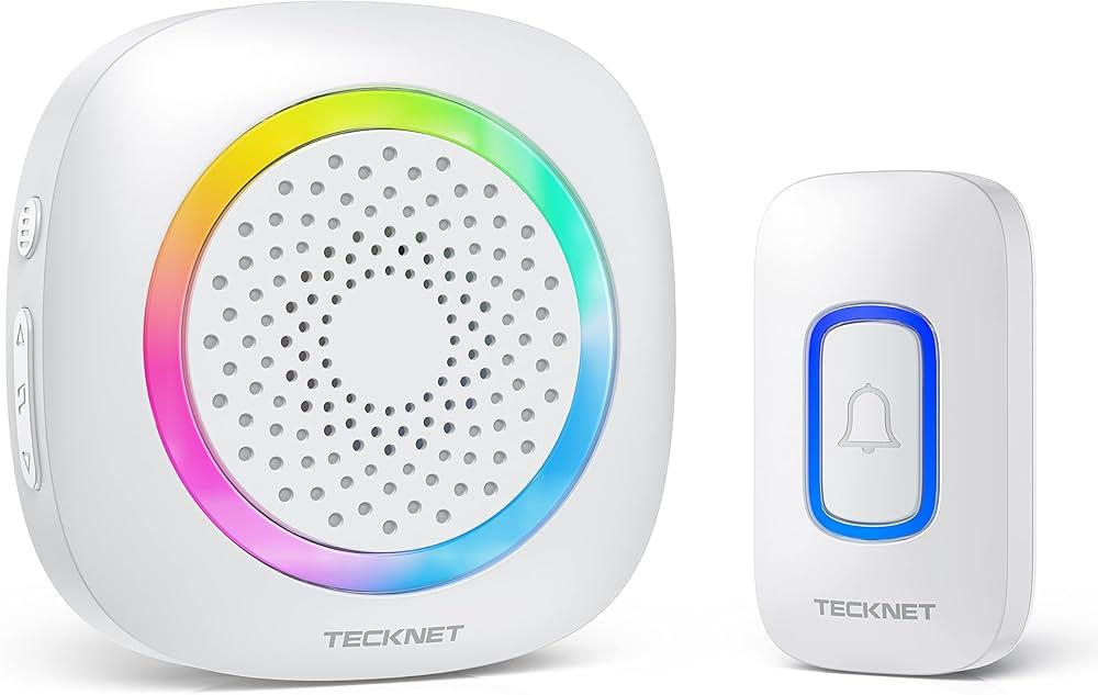 TECKNET Wireless Doorbell, Battery Powered Doorbell with RGB Light, IP66 Waterproof Portable Cordless Door Chime Kit, 1300 Feet Wireless Range, 60 Chimes & 5 Level Volume with 4.5 Year Battery Life