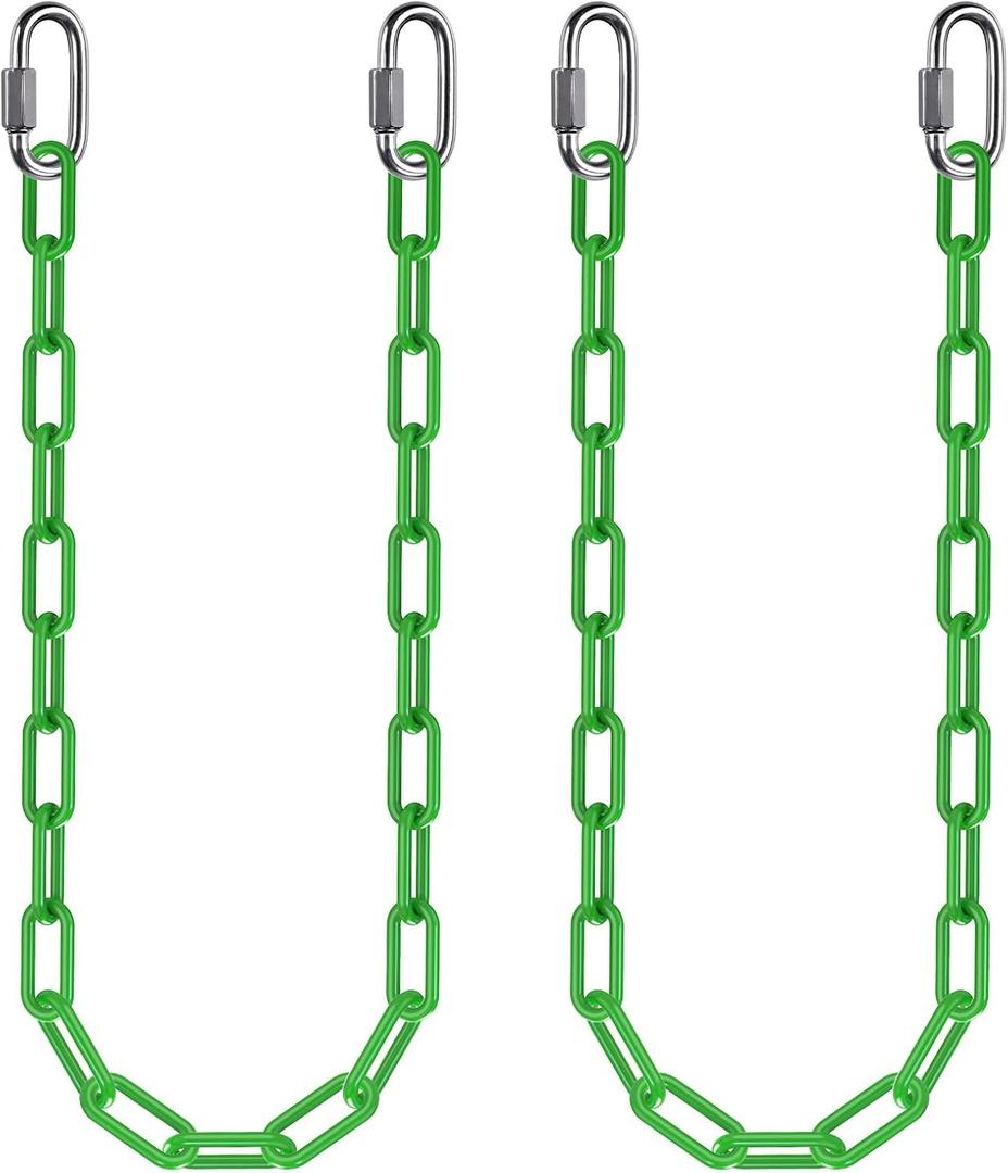 2Pcs 40" Heavy Duty Hanging Chains with Carabiners 1000 LBs Capacity Swing Extension Chain with Hooks Hammock Chains Green Coated Chain for Hanging Chair, Punching Bags, Swing Chair, Egg Chairs