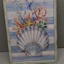 Seashell Wall Art Wooden Framed: Vertical Ocean Coral Starfish Seaweed Picture Teal Vintage Rustic Nautical Coastal Beach Marine life Painting Prints on Wood Plank Hand Painted Artwork for Bathroom 24x16"