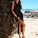 ANRABESS Womens Swimsuit Cover Up Sleeveless Hollow Knit Bikini Swimwear Bathing Suit Coverup Crochet Beach Dress (Medium, Black)