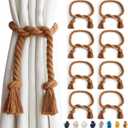 8 Pack Outdoor Curtain Tiebacks Rope, Natural Cotton Curtain Holders, Village Rural Rustic Curtain Holdbacks, Farmhouse Nautical Curtain Rope Tie Back for Drapery Patio, (Coffee)