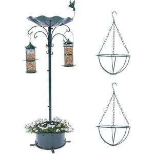 Yinns 30 Inch Bird Feeding Station, Birds Feeder Pole Hanging Kit, Bird Bath and Feeders Combo for Outdoor, Flower Planter Pedestal Base for Garden
