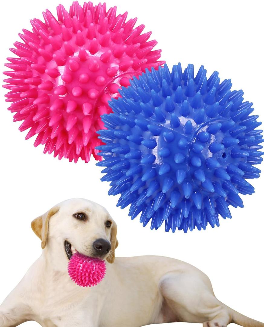 Pweituoet 3.5" Spike Dog Balls With Squeaky, Thicker and Durable, 2 Pack Chew Toys for Teeth Cleaning and Training, Ball Toys for Aggressive Chewers, Puppy Small Medium Large Dogs