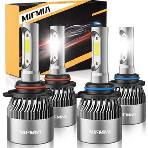 MIFMIA 𝟫𝟢𝟢𝟧 𝟫𝟢𝟢𝟨 Bulbs Combo High and Low Beam 6500K White 800% Brightness 40000LM, Non-Polarity Plug and Play with Fan, IP68 Waterproof Off-Road Lights, Pack of 4