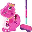 Dinosaur Girl Pinata with Stick for Adult Party Decorations, Fun Fiesta Taco Party, Event Photo Props, Mexican Theme Decoration, Carnivals Festivals, 11.8" x 16"