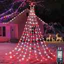 12FT 344 LED Christmas Tree Lights, Plug in Waterfall String Lights with Topper Star, Waterproof 8 Modes Outdoor Christmas Decorations for Indoor Patio Roof Garden Yard Lawn Party, Red and White