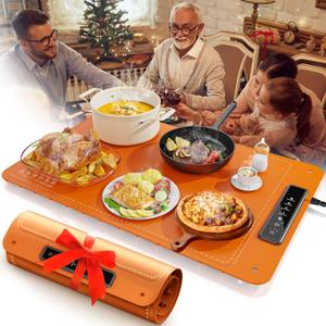 Food Warming Mat for Buffet,Electric Warming Tray with 4 Temperatures Setings and 1/3/5h Timer,Full Surface Heating Food Warmers for Parties Buffets Holidays Daily Use to Keep Food Warm (Orange, Large)