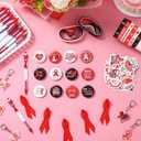 122 Pcs Ribbons Awareness Accessories Includes Ribbons Bracelets Stickers Pins Pens Keychain for School Charity Fundraiser Public Activities Supplies(Red Ribbon,Red)