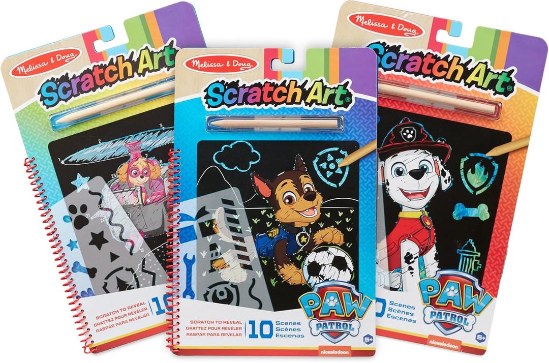 Melissa & Doug PAW Patrol Scratch Art 3-Pack  Chase, Skye, Marshall Color Reveal Travel Activity Pads