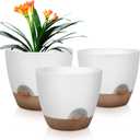 Plant Pots 10/9/8 Inch Self Watering Pots, Set of 3 Plastic Planters with Drainage Holes and Saucers,Plastic Flower Pots,Nursery Planting Pot for Indoor Out Door Plants White