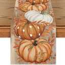 Artoid Mode Orange Polka Dot Pumpkin Eucalyptus Wood Fall Table Runner, Seasonal Autumn Kitchen Dining Table Decoration for Home Party Decor 13x90 Inch