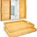 Bamboo Serving Tray with Handles Set of 2 - Decorative Wooden Trays for Eating, Working, and Storing, Suitable for Use in Bedroom, Living Room, Kitchen, Bathroom, Outdoor Scenarios and More