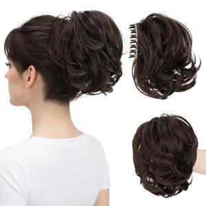 Claw Clip Short Ponytail Messy Bun Hair Piece Bendable Hair Branch Extensions Fluffy Wavy Curly Synthetic Versatile Dark Brown Hairpieces