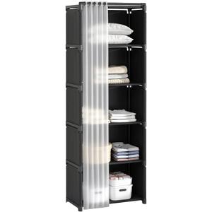 Dttwacoyh 1 Piece 6 Storey Single Row Storage5 Cube Storage Organizer with Curtains Portable Bookcase, Black Bookcase,Multifunctional Storage Cabinet, Suitable for Office, Bedroom, Bathroom