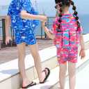 Kids Floatation Swimsuits Baby Boys Girls One Piece Float Suit Short Sleeve Swim Vest Zip up Buoyancy Swimwear +Cap (Pink)