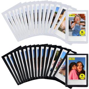 CAIYOULE 30 Pack Mini 3 Inch Magnetic Pocket Picture Frame for Fujifilm Instax Mini Polaroid Instant Film, Magnetic Photo Frame for Refrigerator, Picture Frames Photo Holder for Fridge, School, Office (Black and White)