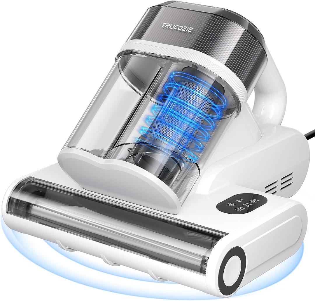 Trucozie Mattress Vacuum Cleaner with 275nm UV-C Light & 149 Heat, 16Kpa Powerful Suction Bed Vacuum for Pet Hair & Dander, Smart Dust Sensor, Anion & Aromatherapy, Corded for Bed, Sofa, Couch, White