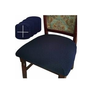 BUYUE Dining Room Chair Seat Covers Set of 4, TPU not Mixed, Friendly Jacquard Fabric Stretch Washable Slipcover for Kitchen Seat Cushions, Navy Blue-4PCS
