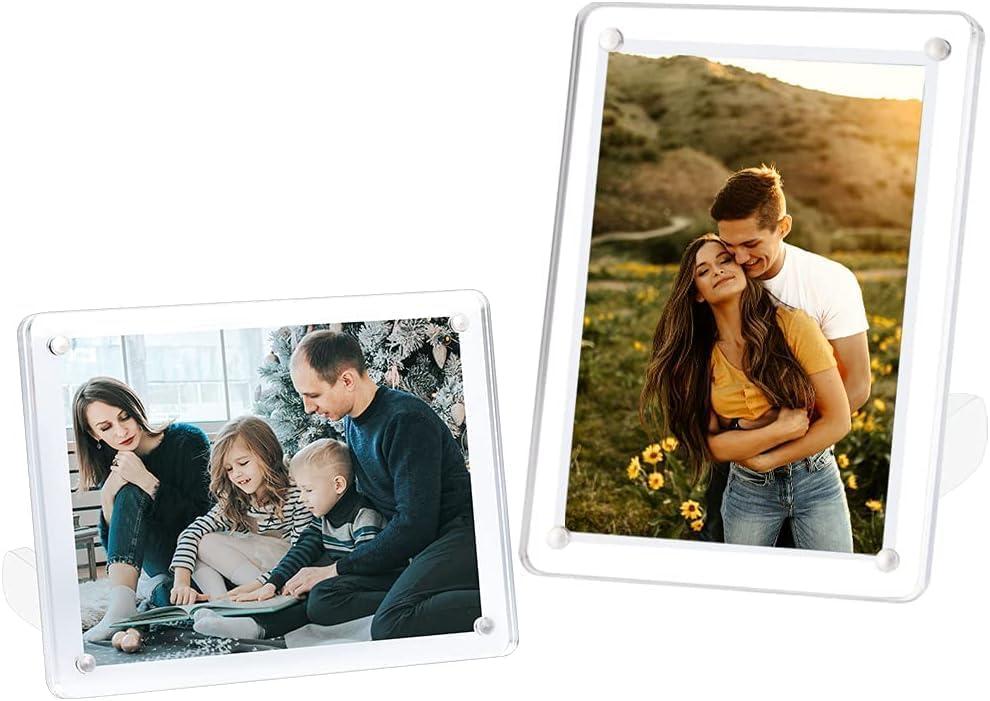 ECOSEAO 4x6 Minimalist Picture Frame Acrylic Glass Photo Frame with Magnetic Desktop Display Horizontally or Vertically