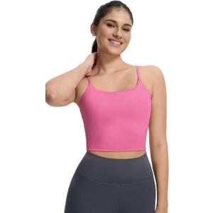 ECOPARTY Wirefree Padded Yoga Sports Bra for Women - Moisture Wicking Quick Dry Workout Crop Tank Camisole (Pink, XL)