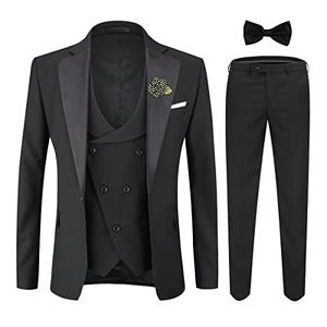 YFFUSHI Men's Slim Fit 3 Piece Suit One Button Blazer Vest Pants Wedding Prom Party Suits Set Black S