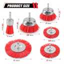 POLIWELL Nylon Abrasive Brush for Drill, 6 Pack Nylon Filament Wire Wheel & Cup Brush Set, 1/4 Inch Hex Shank, 3 and 2.6 Red Coarse Abrasive Bristle Drill Brushes for Paint, Corrosion, Rust Removal