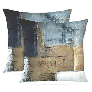 Britimes Throw Pillow Covers Modern Home Art Decor, 18 x 18 Inches Set of 2 Pillow Cases Decorative, Abstract Oil Painting Pillowcases for Bedroom, Living Room, Cushion Couch Sofa, Brown Blue