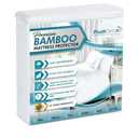 PlushDeluxe Premium Bamboo Mattress Protector – Queen Size, Waterproof, & Ultra Soft Breathable Noiseless Washable Bed Mattress Cover for Comfort & Protection - White