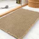 tchdio Waffle Bath Mat Rug, Super Absorbent Non Slip Bath Mats Ultra Soft Bathmat Machine Washable Bathroom Rugs with Tassels, Bath Rugs for Bathroom Floor Beside Tub, 17" x 24", Brown