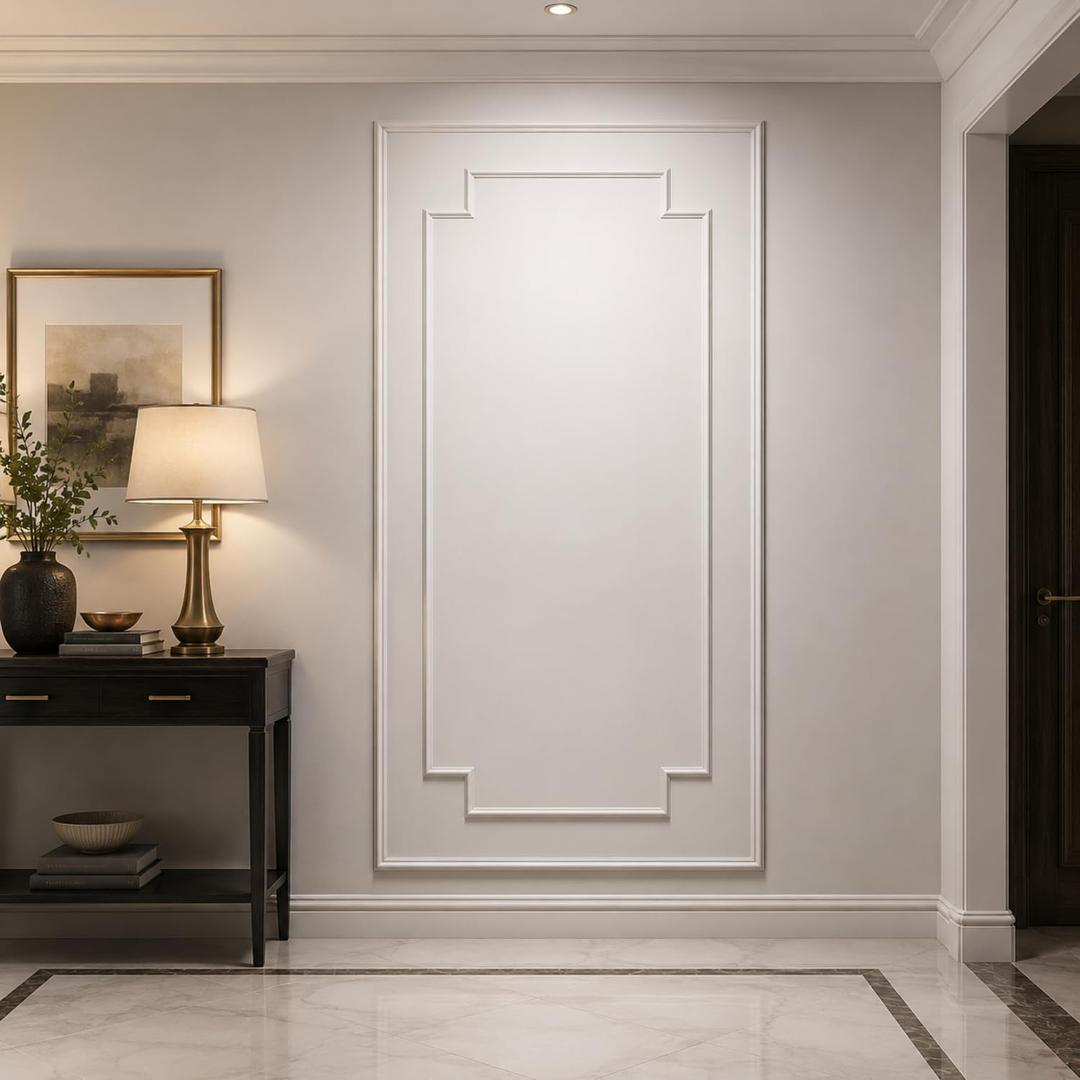 Pangda 1 Set Peel and Stick Wall Molding Kit Scalloped Wainscot Wall Panel Premade Accent Molding Wainscoting Ready to Assemble Wainscoting Accent Panel (108''x50'',96''x37.5'',Elegant Style)