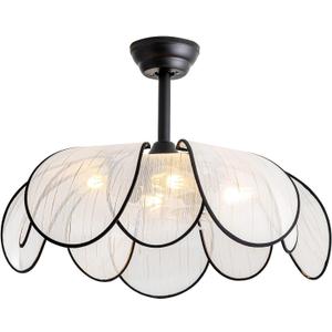 28" Flower Ceiling Fan with Lights and Remote Control, Boho Black Chandelier Fan with 6 Speeds, Modern Fandelier for Kitchen Island, Dining Room, Living Room, Nursery