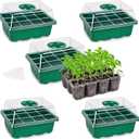 Bonviee 5-Pack Seed Starter Trays, Seed Starter Kit with Adjustable Humidity Dome and Base Indoor Greenhouse Mini Propagator for Seeds Growing Starting (12 Cells Per Tray, Green)