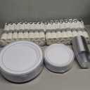 Goodluck 350 Piece Silver Plastic Dinnerware Set for 50 Guests, Fancy Disposable Plates for Party, Include: 50 Dinner Plates, 50 Dessert Plates, 50 Pre Rolled Napkins with Silver Silverware, 50 Cups