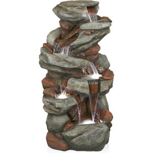 Alpine Corporation WIN1548 Outdoor Floor Cascading Stone Fountain with LED Lights, Tiered Garden Water Fountain, 53" H, Gray