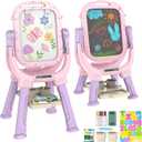 Easel for Kids, Toddler Art Easel Adjustable Standing, Magnetic Double Sided Easel with Painting Accessories, Birthday Gift for Girls Age 3+ (Pink)