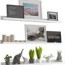 LAPTAIN 48 Inch Floating Shelves Wall Mounted Wall Shelves Set of 3,White Large Picture Ledge Shelf for Bedroom Living Room Bathroom Kitchen Nursery