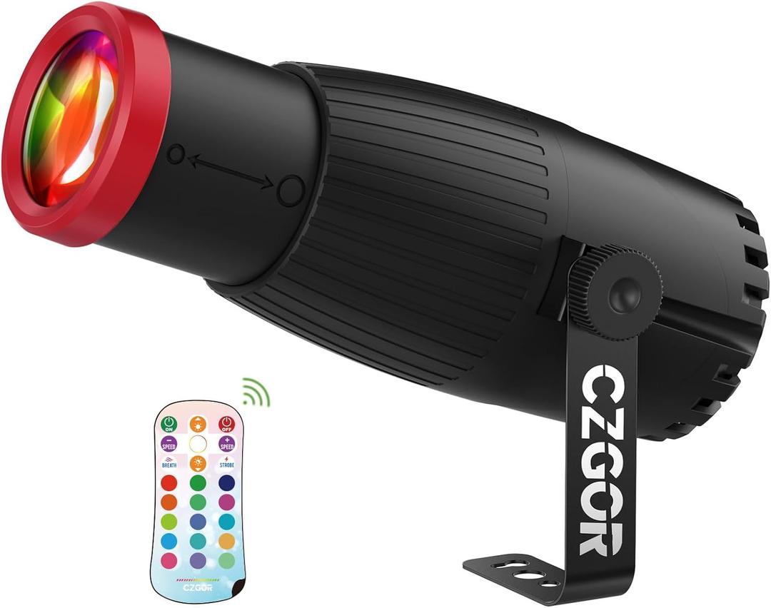 18W Pinspot Light, RGBW Mirror Disco Ball Spotlight with Remote Control, Manual Focus 4 in 1 LED 16 Light Colors, Super Bright Stage Lighting for Party Club Bar Wedding, Casual Red, 1 Pack