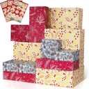 12Pcs Gold Red Green Christmas Pinecone Floral Gift Box w/ Lids, Deep Robe Shirt Box Bulk w/tag, Small Present Cosmetic Gloves Scarf, Hat, Assorted Design & Shape Size LMS, Gift Wrapping Packaging Box