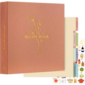 Lanpn Recipe Binder 8.5x11 3 Ring Kit, Waterproof Recipe Book Organizer Binder with 60 Plastic Sleeves,116 Recipes, Dividers,Labels & Stickers, Blank Recipe Binder to Write in Your Own Recipes, Rose