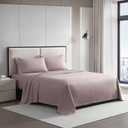 Vera Wang - Queen Size Sheets Set, Smooth & Crisp Cotton w/Textured Weave, Lightweight for Year Round Comfort- Bed Sheets with Matching Pillowcases & Fitted Sheet (Dobby Stripe Pink)