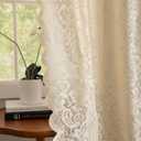 ALIGOGO Beige Sheer Curtains 84 Inches Long 2 Panels - Boho Chic Flower Lace Curtains for Living Room, Farmhouse Scalloped Edegs Natural Beige Drapes Lightweight Privacy Neutral Decor, 52W x 84L Inch