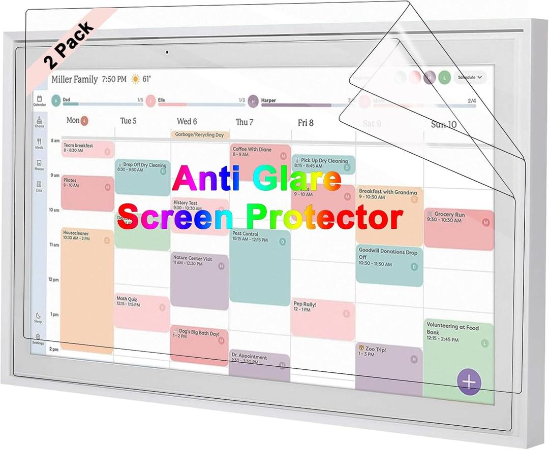 2 Pack Anti Glare Screen Protector Compatible with Skylight Calendar 15 inch | Calendar Anti-Glare,Clear Touch,Matte Film Skin,Anti-Scratch,Anti-Reflective, 13.54"L x 7.63"W
