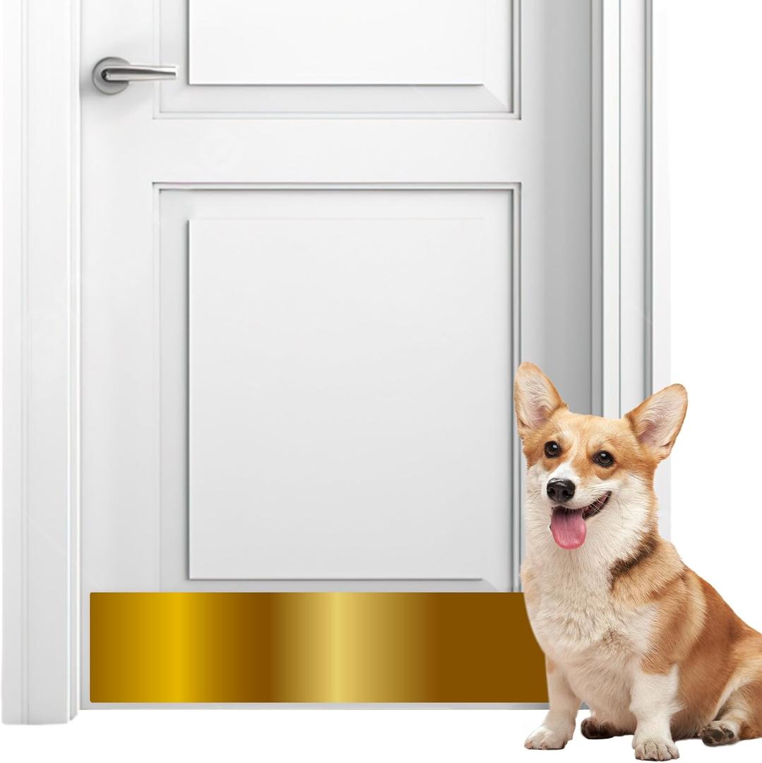 Panther Armor 8x34 Inch Gold Kick Plate, 1mm Thick Stainless Steel, Anti-Corrosive Metal for Dog Scratching, Door Protector, Durable Bottom Plate