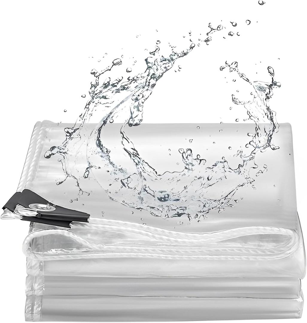 8x10ft Clear Tarp with Grommets,Transparent Tear Resistant PVC Vinyl Tarpaulin,10mil Reinforced Edges Outdoor Waterproof Poly Tarps Cover,Tarpaulins (Clear White(2.4x3m)) (8x10ft (2.4x3m), Clear White-10mil)