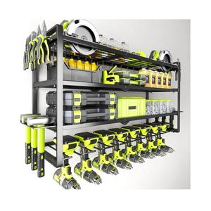 Large Power Tool Organizer Wall Mount, Garage Storage Cordless Tool Organizer with Screwdriver Holder, Heavy Duty Metal Storage Rack with 8 Drill Holder 4 Layer, Gifts for Men Who Have Everything